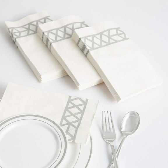 Fun Express Bulk 200 Pieces Premium White Paper Napkin with Silver Design