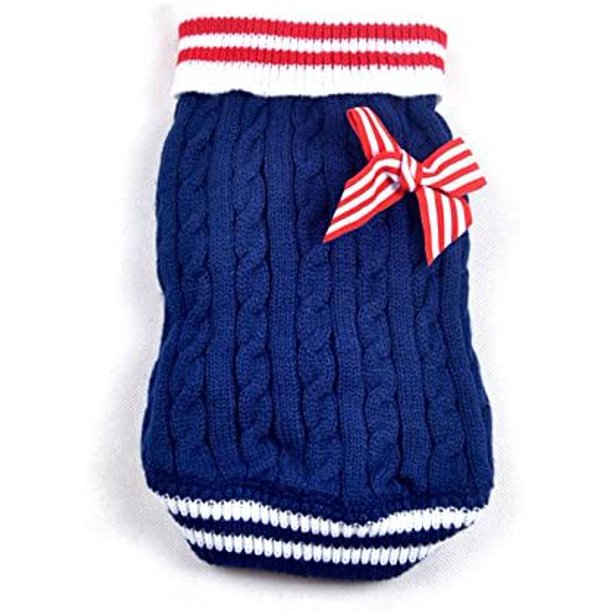 Chaqueta tipo jersey de punto para invierno, ideal para perros pequeños, gatitos y chihuahuas (azul marino, talla M).