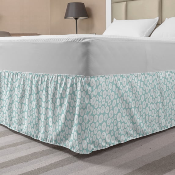 Abstract Bed Skirt, Christmas-Themed Circles with Polka Dots and Snowflakes in Pastel Tones, Elastic Bedskirt Dust Ruffle Wrap Around for Bedding Decor, 4 Sizes, Pale Seafoam White, by Ambesonne