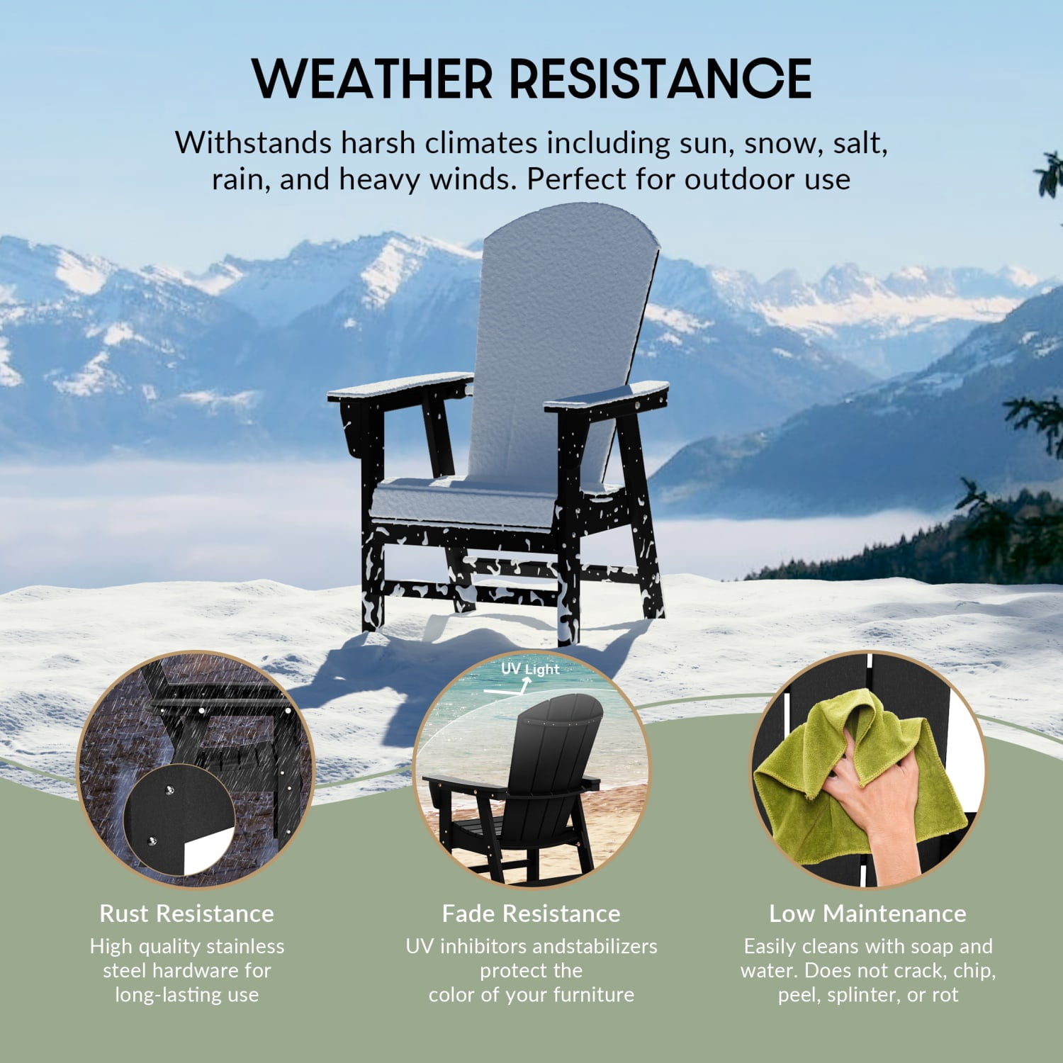WestinTrends Malibu Adirondack Patio Dining Chairs, All-Weather Poly Lumber, Ergonomic Seat, 330-lb Capacity, Black