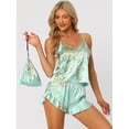 thumbnail image 2 of Unique Bargains Womens Satin Lounge Floral Cami Tops with Shorts Pajamas Sleepwear Sets, 2 of 5