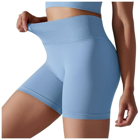 ZHAGHMIN Cotton and Linen Wide-Leg Straight Shorts Women S Solid Color Seamless High Waist Tights Yoga Shorts Tummy Control Running Fitness Gym Shorts Pants Sky Blue SizeM