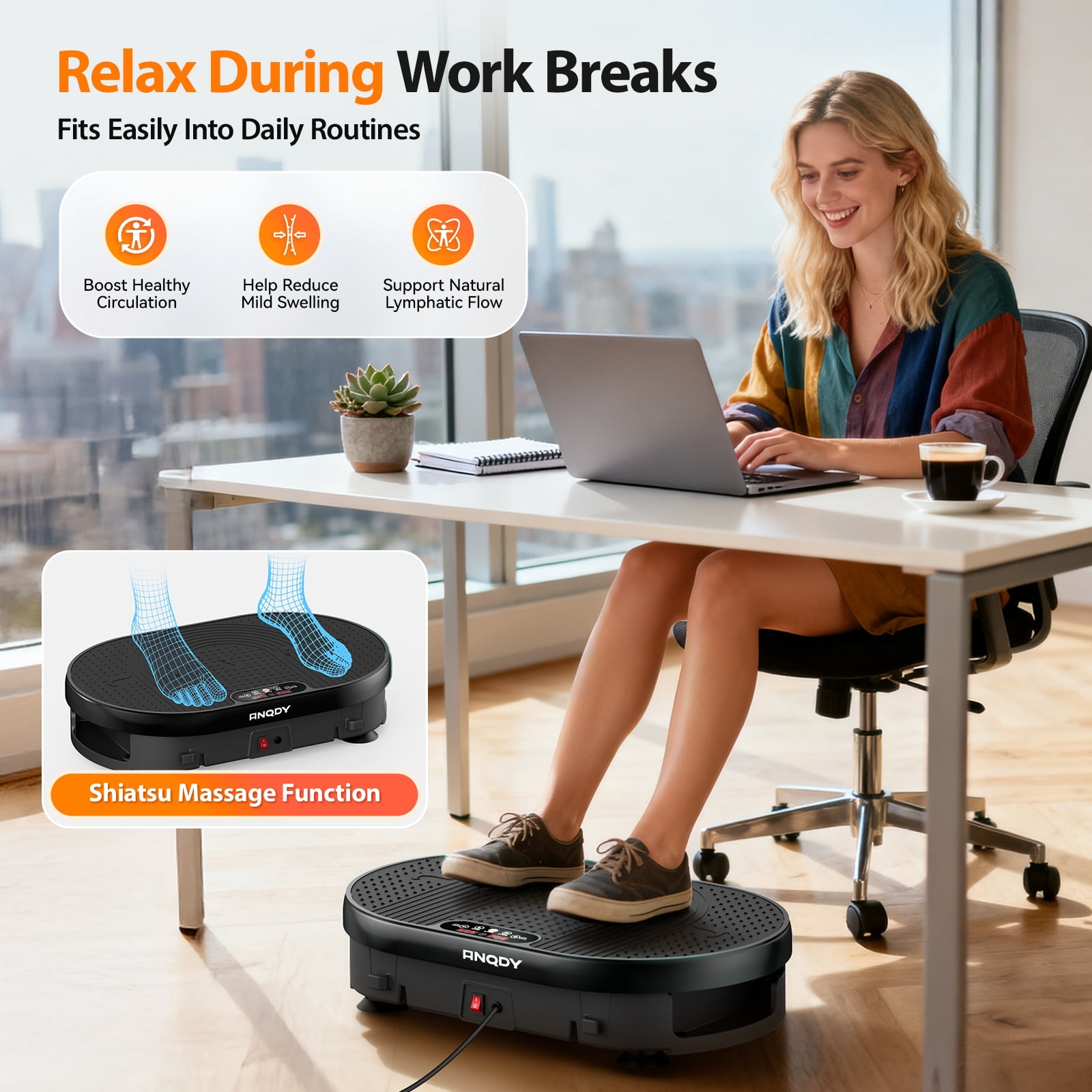 Anqdy Whole Body Vibration Plate for Weight Loss Lymphatic Drainage, Home Workout Vibrating Muscle Toner with 2 Resistance Bands