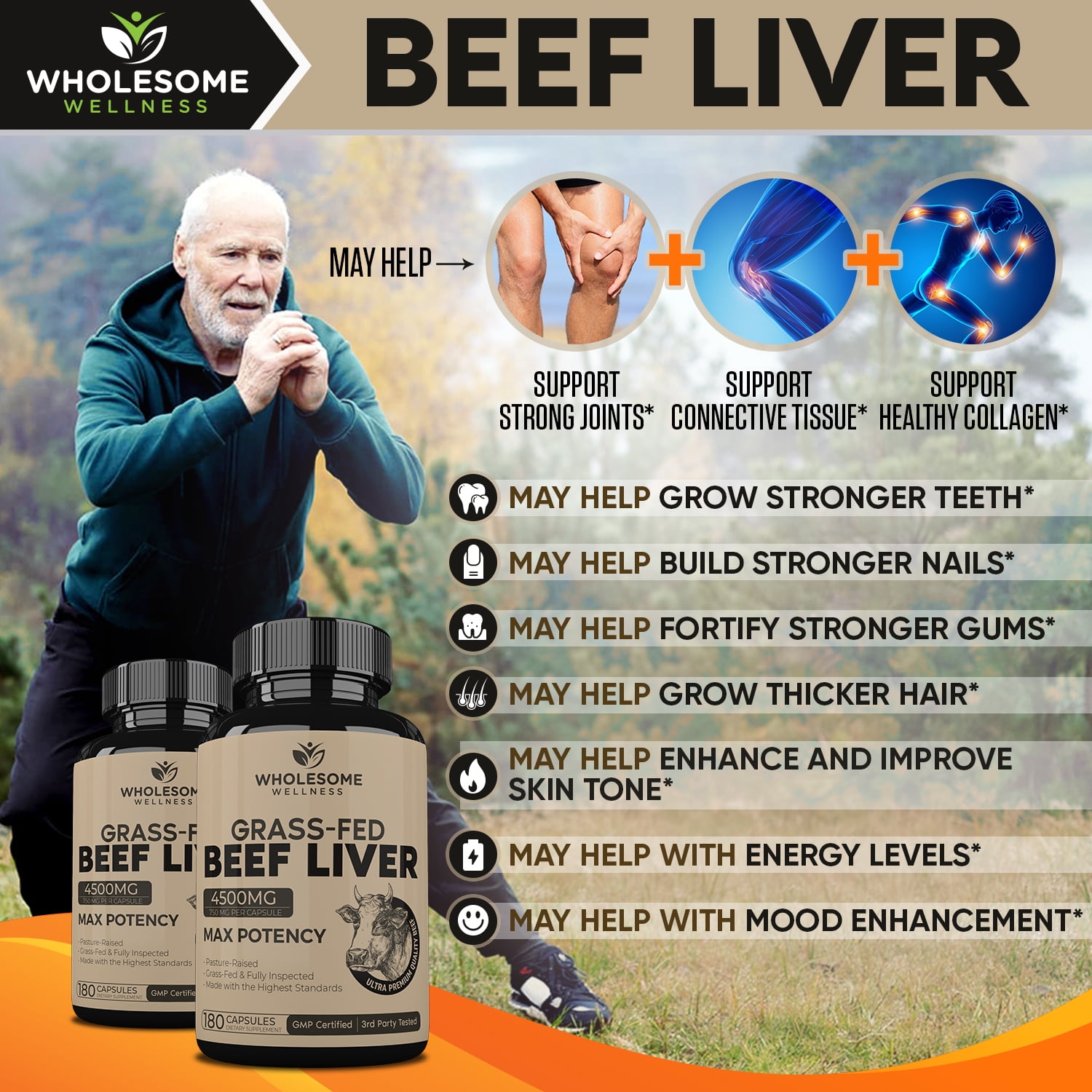Beef Liver Capsules (180 Pills, 750mg Each)