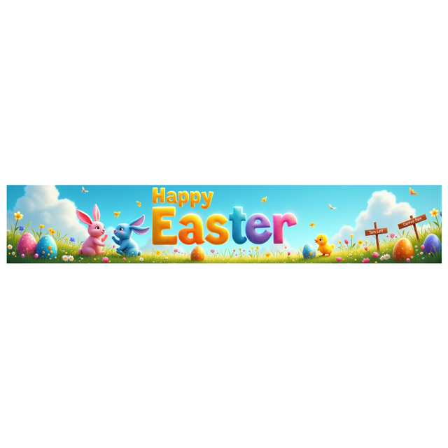 Colorful Furry Letter Happy Easter Banner with Bunny Chick and Egg Elements Easter Party Decorations Photography Backdrop Spring Celebration Decor Background
