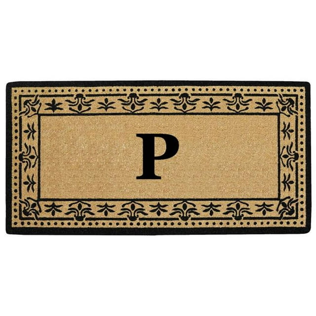 Nedia Home O2199P 36 x 72 Po Corinthienne Résistant de Fibre de Coco Porte Mat&44; Monogramme P - Bronzage Naturel & Noir