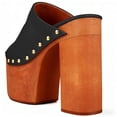 thumbnail image 4 of FSJ Women Open Round Toe Platform Clog Mules Studded Rivet Chunky Wooden Block High Heel Backless Summer Slide Sandals Size 14 Black, 4 of 4