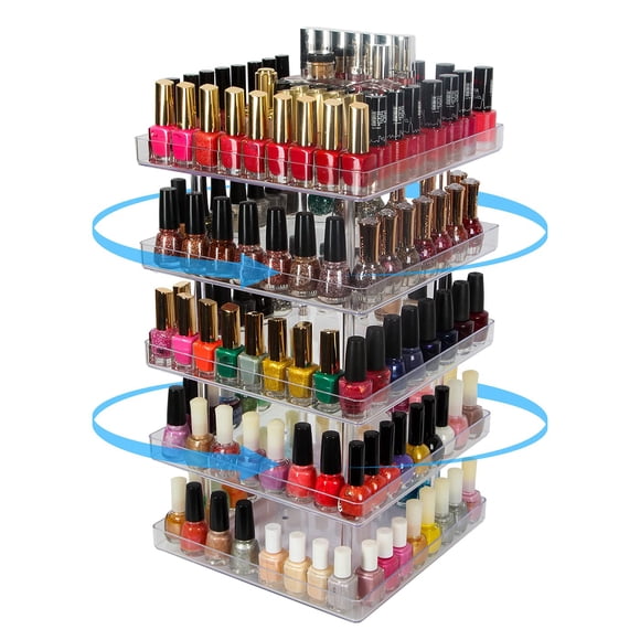 JACKCUBE DESIGN 5 niveles transparente esmalte de uñas 360 giratorio estante organizador soporte maquillaje cosméticos caja de almacenamiento carrusel estante con protector acrílico (5 niveles) -: MK3