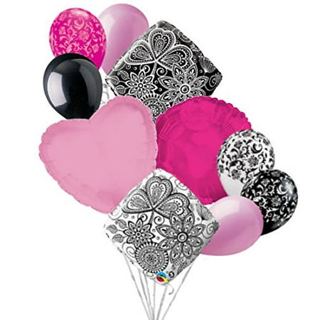 10 pc Pink Mehndi Accent Balloon Bouquet Wedding Baby Shower