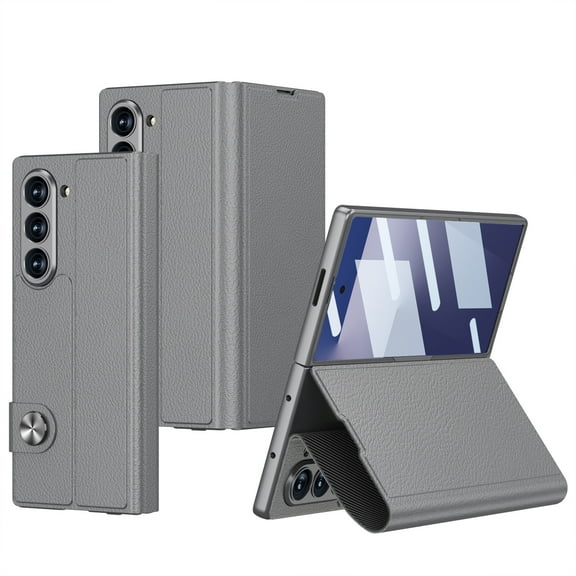 Flip Phone Case For Samsung Galaxy Z Fold 6,Built-in Tempered Glass Screen Protector,Flip Folding Kickstand,With Magnetic Closure,PU Leather Shockproof Rugged Durable Phone Case,Gray