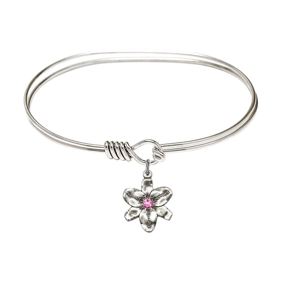 7 inch Oval Eye Hook Bangle Bracelet w/ Chastity medal charm w/ Rose Swarovski Crystal