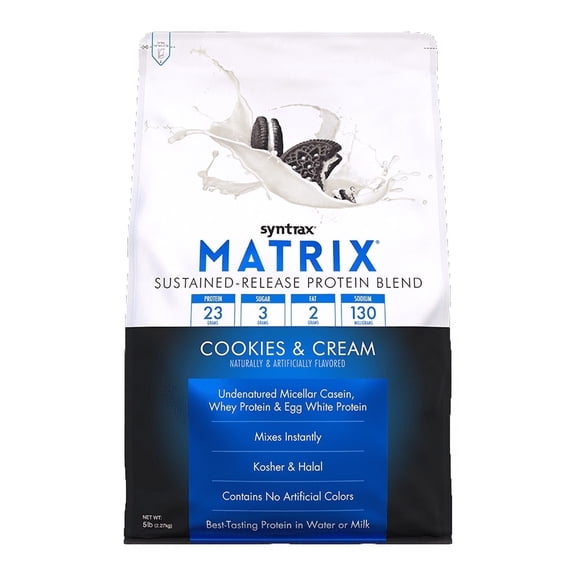 Syntrax Matrix Cookies and Cream Sustained‑Release Protein Powder Blend 5 lb with Real Cookie Pieces