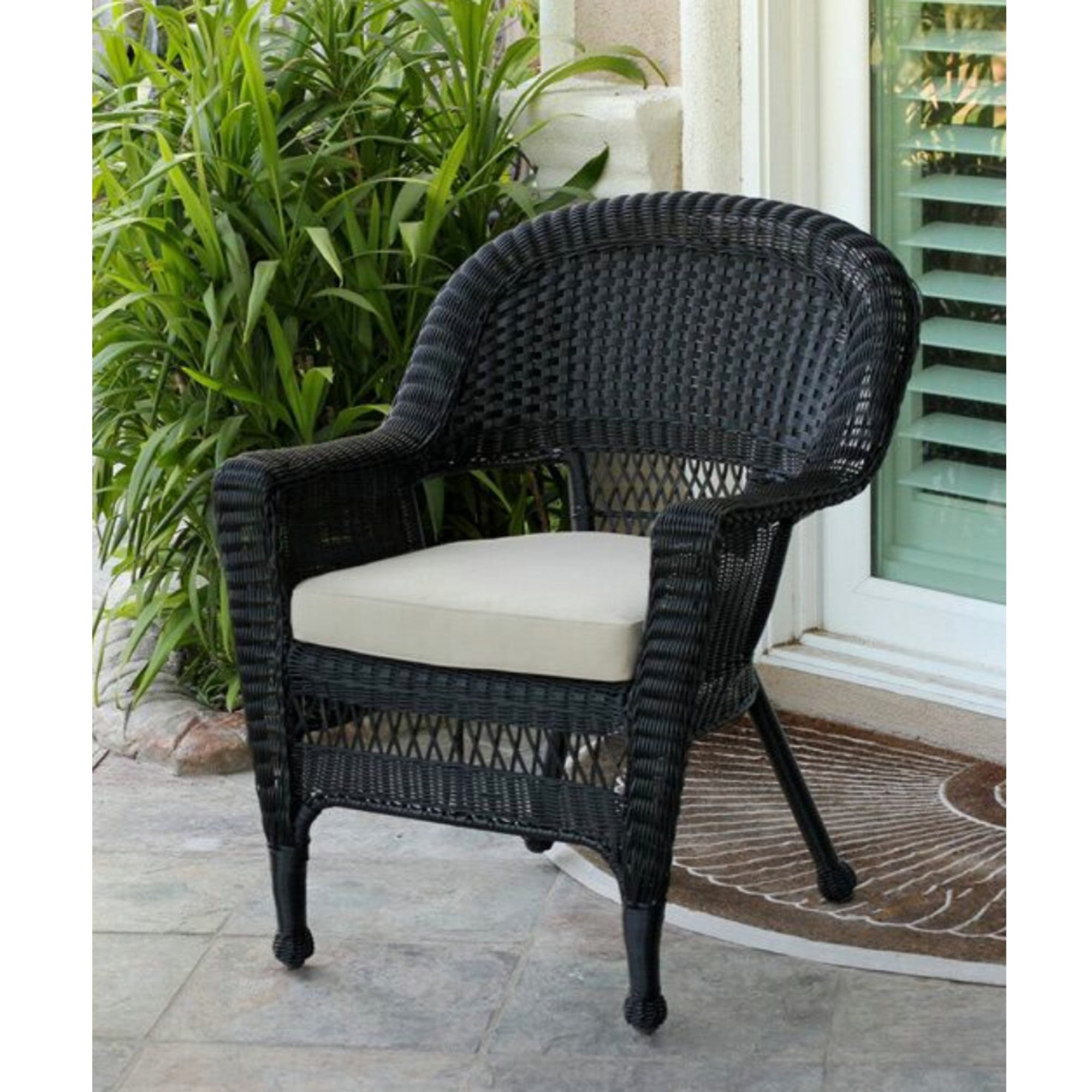36" Black Resin Wicker Outdoor Patio Garden Chair with Tan