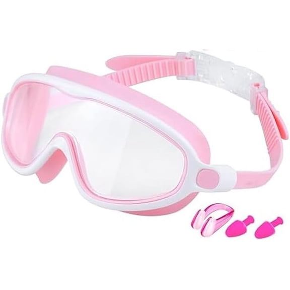 Children's Large Frame Waterproof Swimming Goggles, Anti-Fog Wide View Design for Boys Girls Ages 6-14