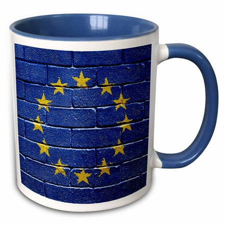

3dRose Flag of European Union painted onto a brick wall Europe - Two Tone Blue Mug 11-ounce