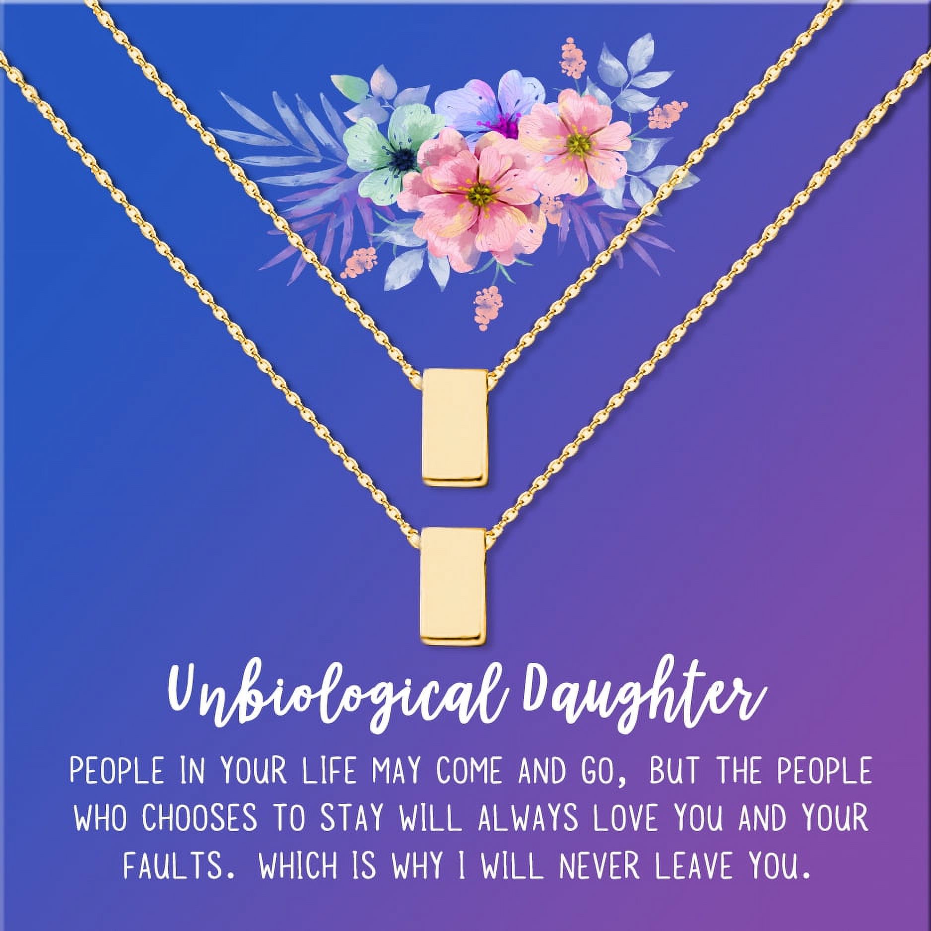Anavia Unbiological Daughter Jewelry, Step Daughter Necklace Gift, Bonus Daughter Birthday Card Gift, Mother Daughter Set Necklace-[Two Gold Cube, Blue-Purple Gift Card]
