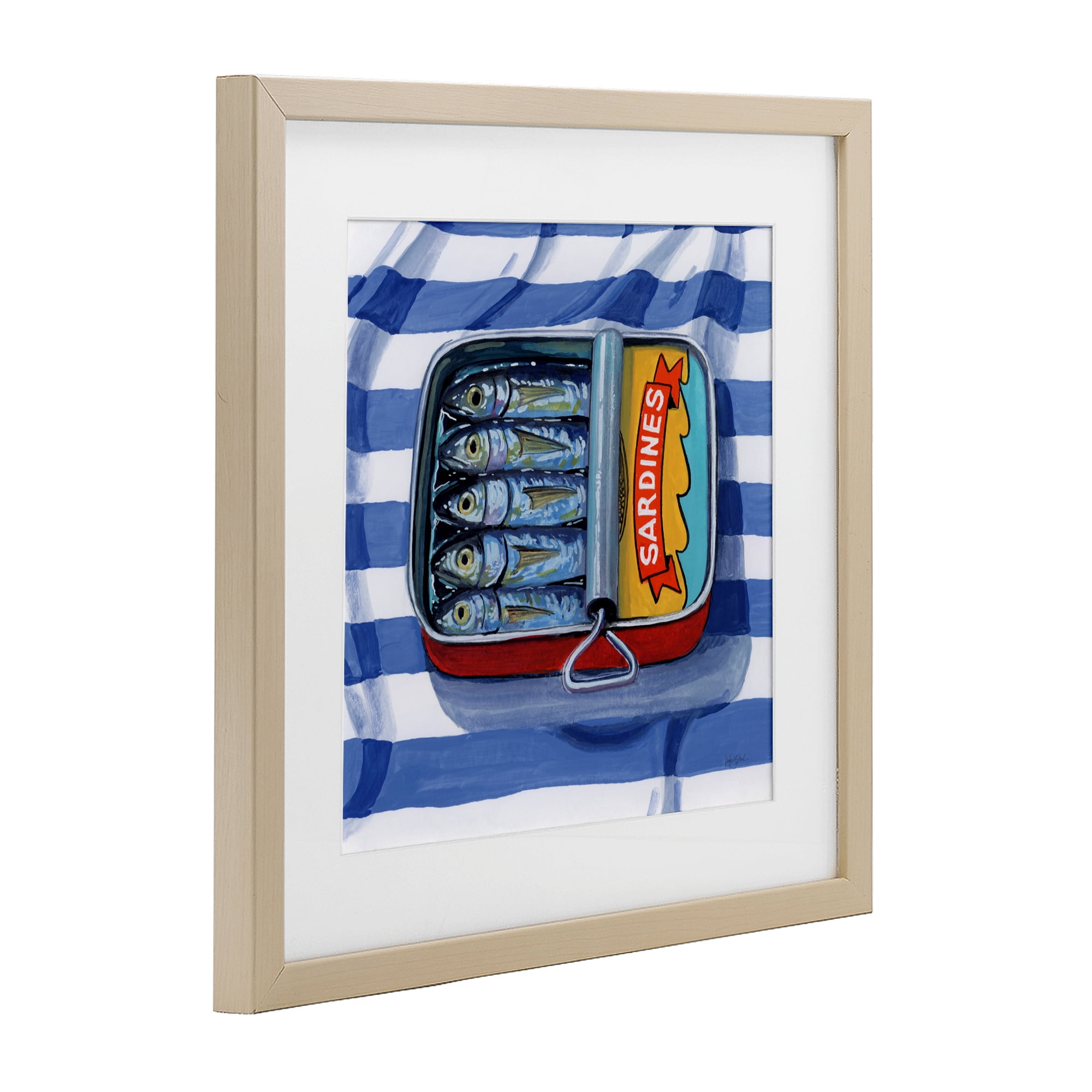 Stupell Industries Sardines On Striped Cloth Birch Framed Print Under Glass, design by Kate Jarvik Birch