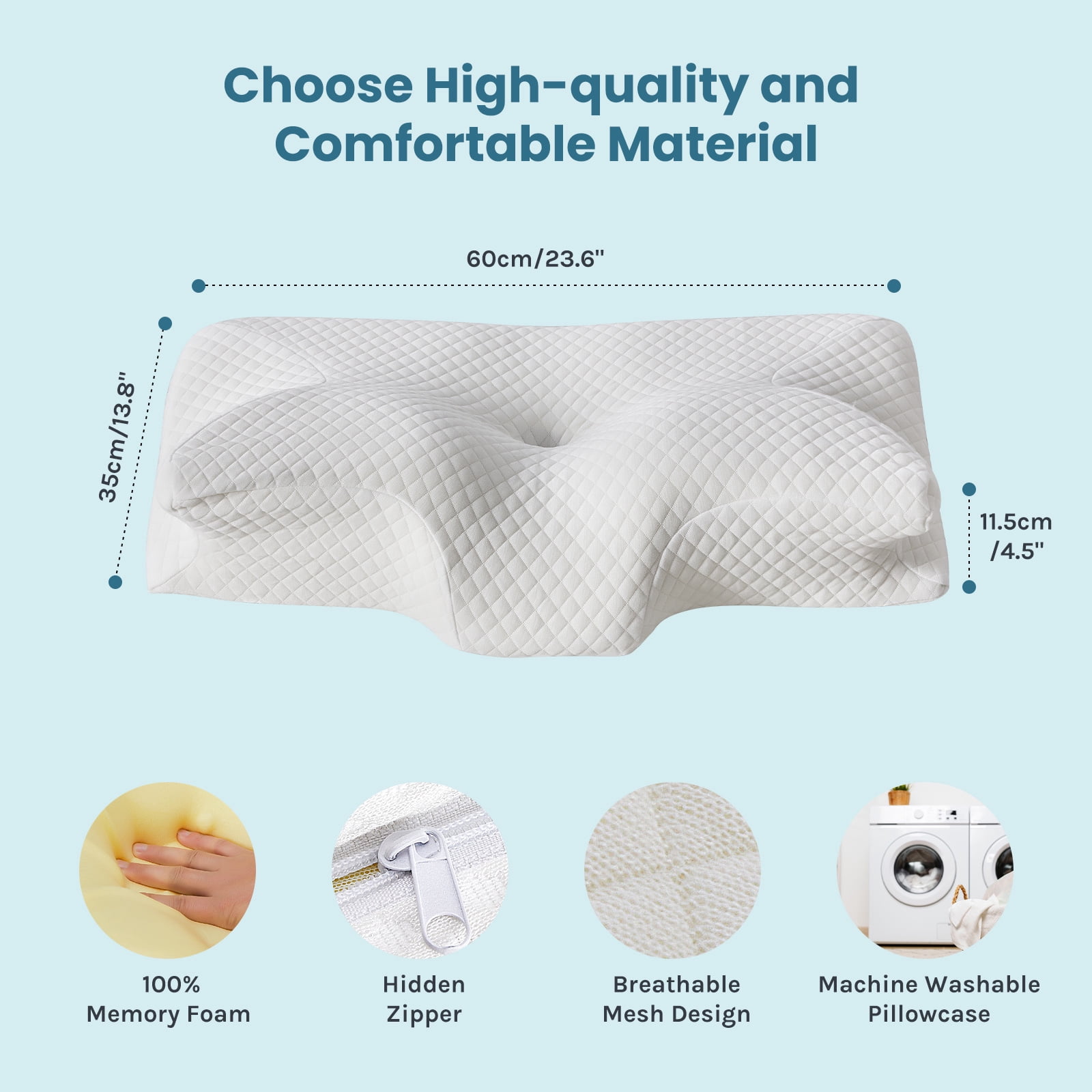 EDX Cervical Pillow for Pain Relief, Ergonomic Side Sleeper Pillow for Dual-Height Orthopedic Contour Support for Bed Sleeping, Memory Foam Pillows Orthopedic Pillow for Back Stomach Sleepers,White