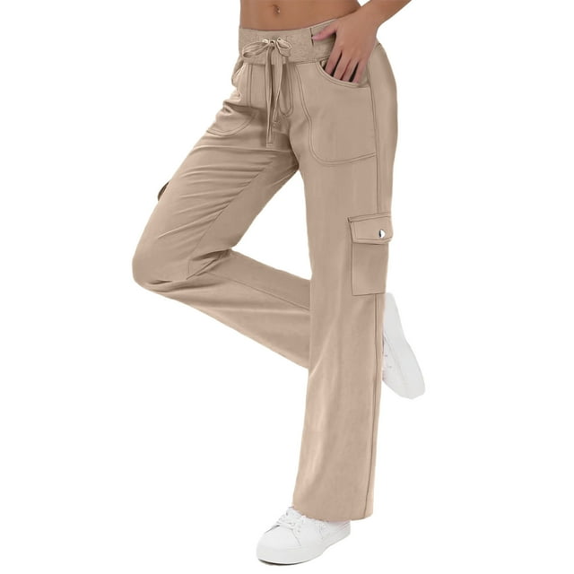 Women's Casual Pants High Waisted Straight Leg Trousers with Drawstring Pockets Comfortable Stretchy for Daily Wear Gym Outdoor Riding plus Size Sweat Pants Casual Loose Pants for Women Warm