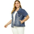 thumbnail image 4 of GRACE & GRANDEUR Veste en Denim à Manches Courtes pour Femmes Grande Taille avec Poches, 4 of 6