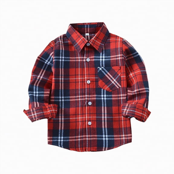 TOWED22 Kids Little Boys Girls Baby Red Plaid Flannel Long Sleeve Button Down Flannel Shirt Plaid Tops Girl Boy Clothes(Red,2-3 Y)
