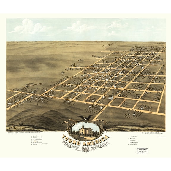 Historic Panoramic View - Young America Illinois - Ruger 1869 - Vintage Wall Art