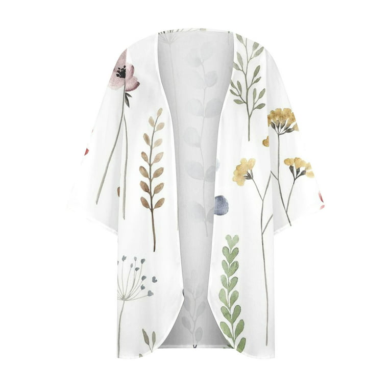 Gosuguu Clearance Kimono Cardigans Women Floral Print Lightweight Chiffon  Kimono Cardigan Long Sleeve Loose Beach Wear Cover up Blouse Top # Outlet  Deals Overstock Clearance Blue M 