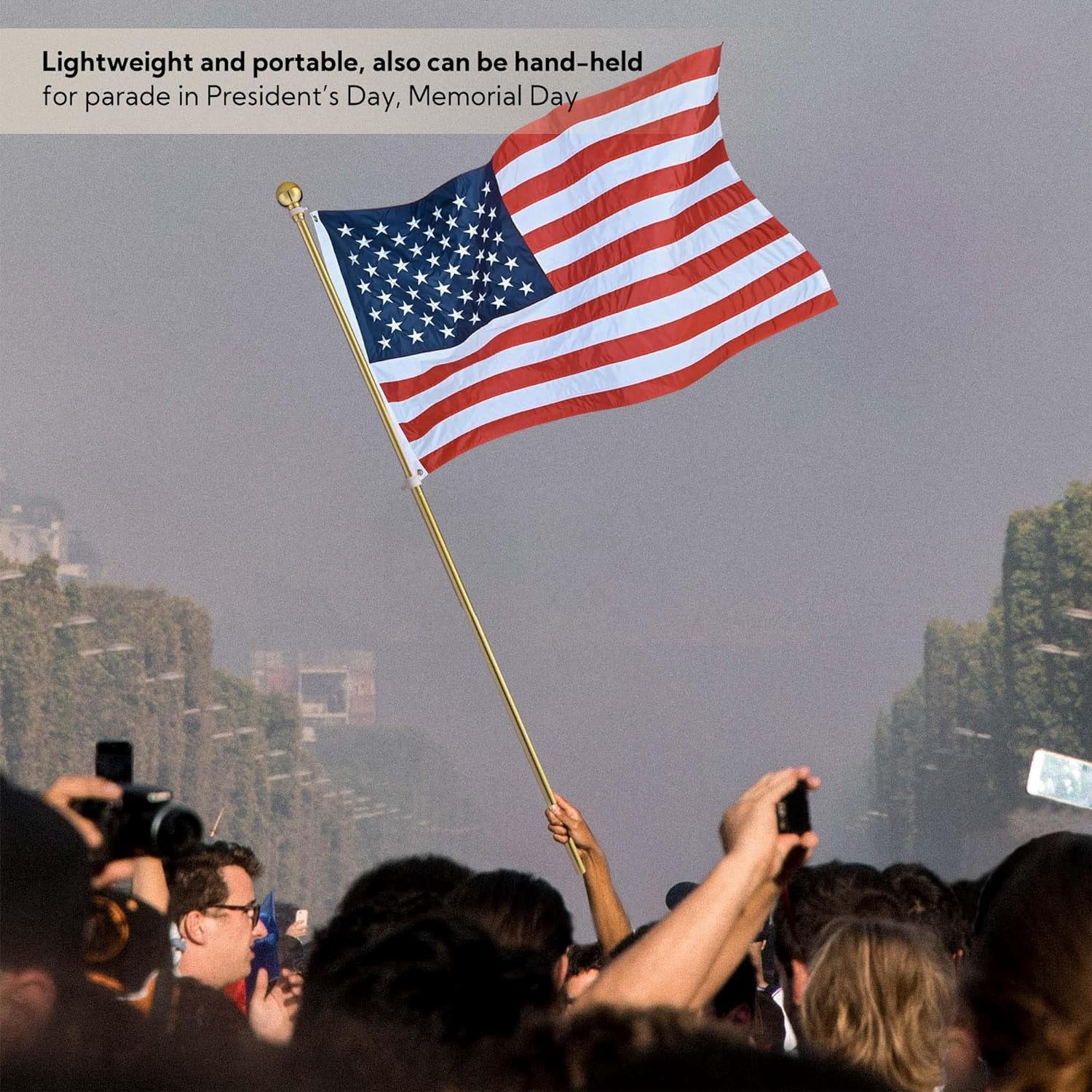 Yescom 6FT Telescoping Indoor Flag Pole Kit Aluminum Gold Pole Ball Topper with 3x5Ft Embroidered Stars US Flag & Base Stand Office
