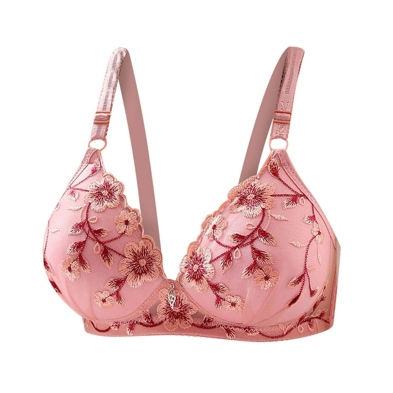 harmtty Women Sexy Solid Color Floral Embroidery Push Up Brassiere Thin Cup  Bra Bralette,Bean Pink,44/100BC 
