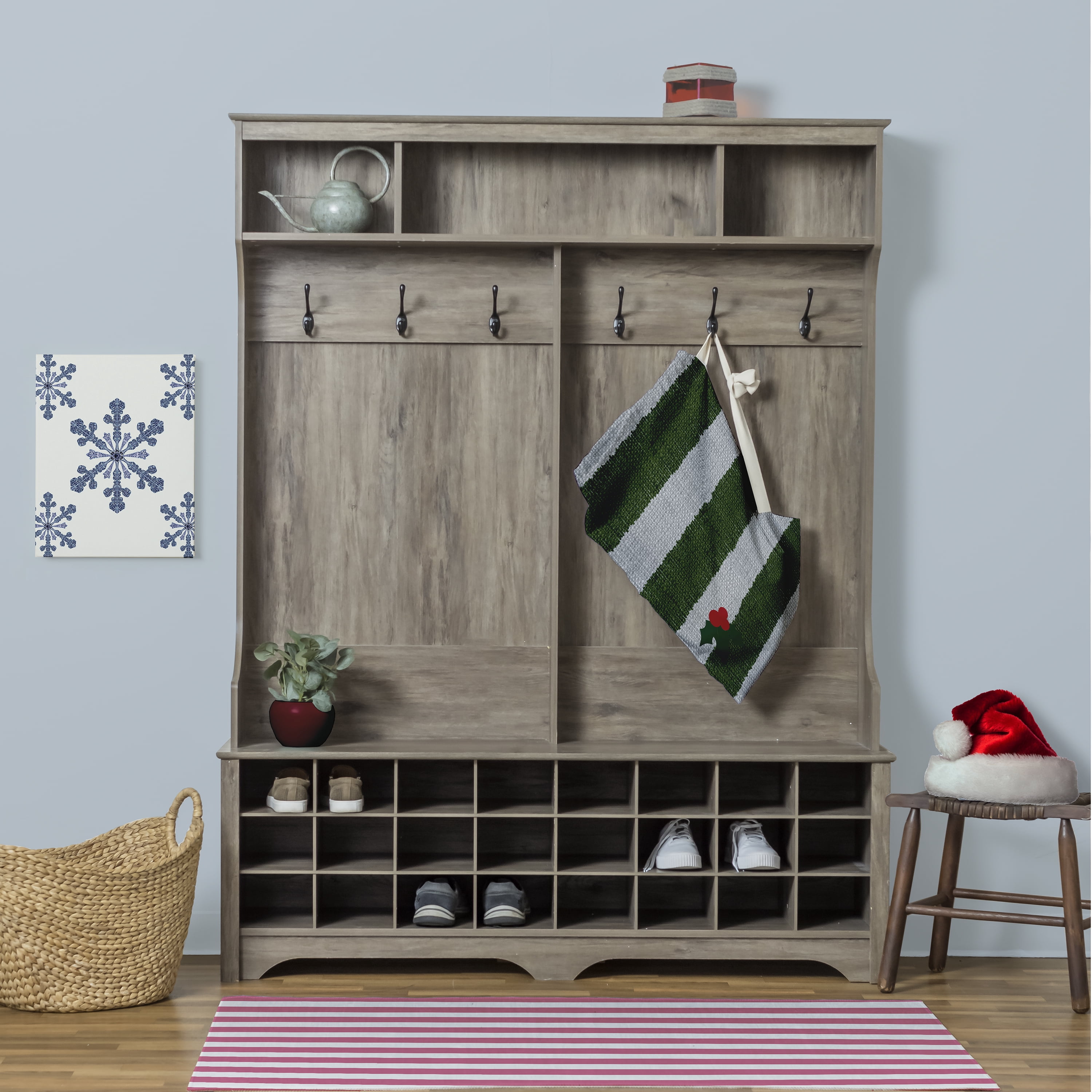 Simply Daisy Stripes with a Sprig of Holly 28 x 36 in Green-Grey Laundry Bag
