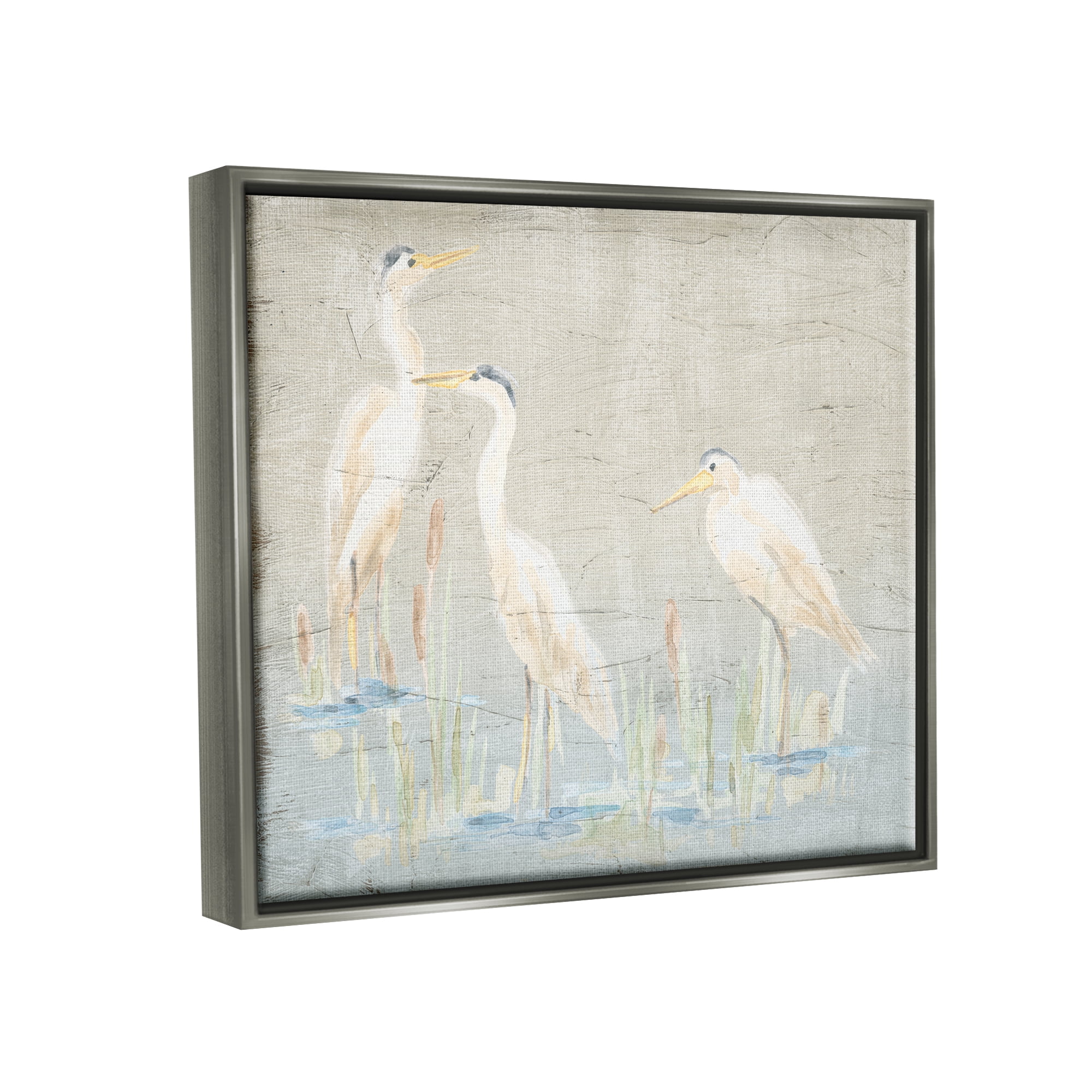 Stupell Industries Rustic Nautical Herons Animals & Insects Painting Gray Floater Framed Canvas Art Print Wall Art, 31 x 25