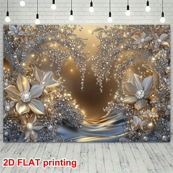 Sliver Flower Wedding Backdrop Sparkling Diamond Birthday Photography Background Golden Glitter Dots Sliver Pearl Anniversary Party Decorations Banner Supplies Photo Booth Props