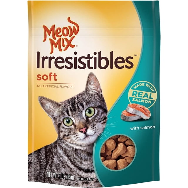 Cat Treats Meow Mix Irresistibles, salmón blando, 85 g (paquete de 5)