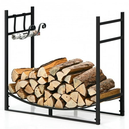 

33 Inch Firewood Rack with Removable Kindling Holder Steel Fireplace Wood