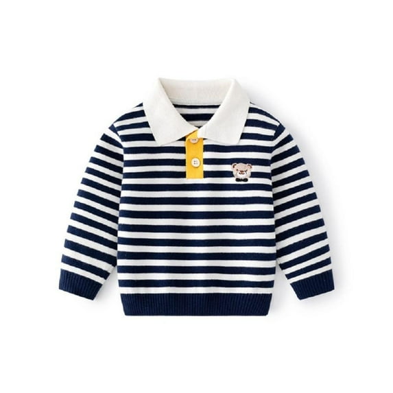 Esaierr Toddler Baby Boys Sweater V-Neck Knit Button Stripes Long Sleeve Pullover Sweatshirt for 7M-8T