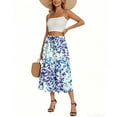 thumbnail image 4 of WTOBBY Women's Bohemian Floral Pocket Skirt Solid Color High Waist Maxi Skirt Casual Beach Skirt with Elastic Waist Drawstring Tiered Flowy Long Skirt for Summer,Blue S, 4 of 4