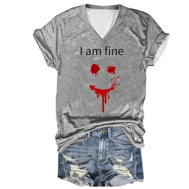 Tops Cortos para las Mujeres, Halloween Impreso V-Cuello Camiseta de Manga Corta, Tela de Imitación de Moda Casual