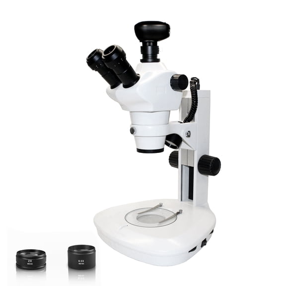 Vision Scientific VMS0007-TZ-DNN3.0 Trinocular Zoom Stereo Microscope, 10x WF Eyepiece, 0.8x-5x Zoom, 4x-100x Magnification, 0.5x & 2x Aux Lens,3.0MP Digital Eyepiece Camera