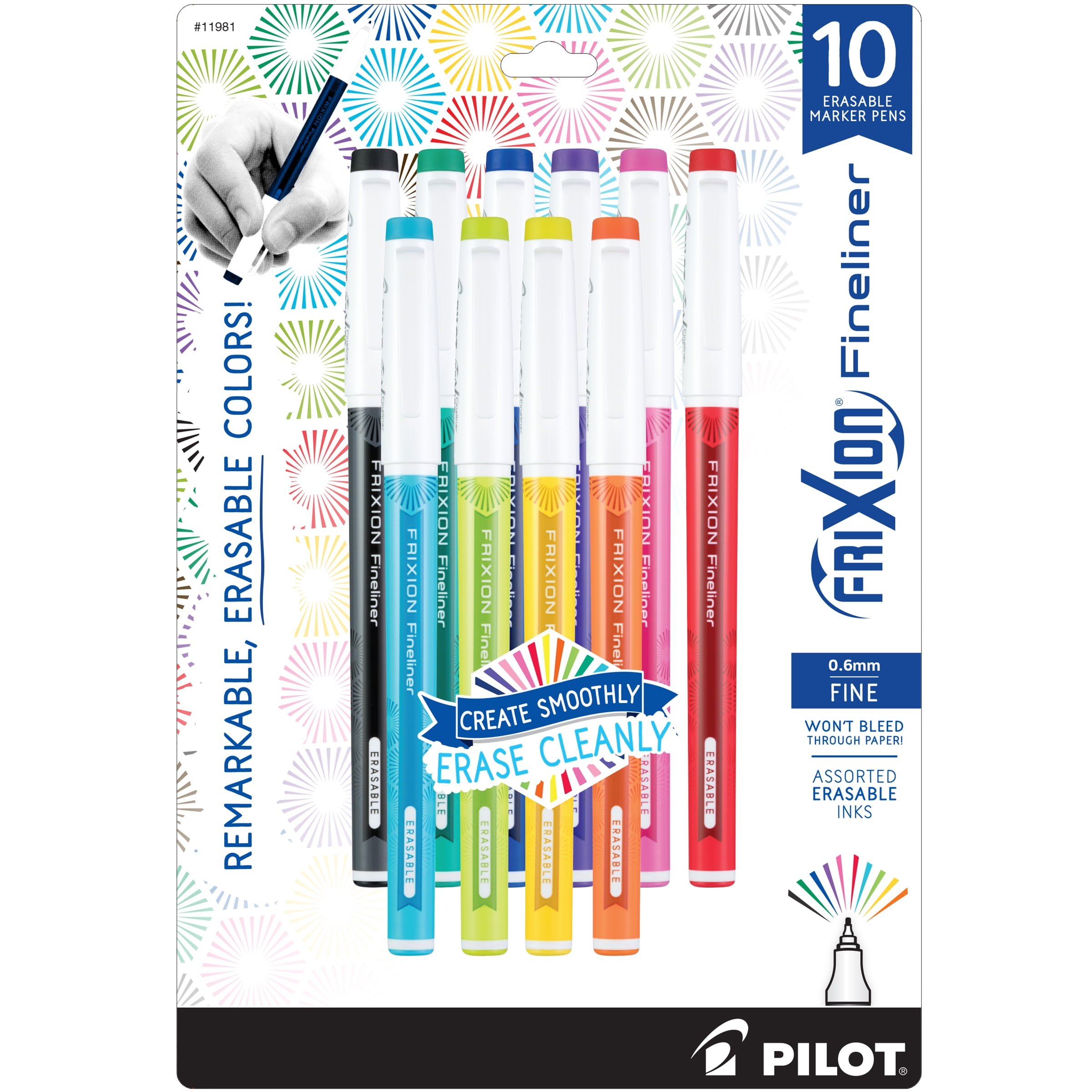 geweer Kameel criticus Pilot FriXion Fineliner Erasable Marker Pens, Fine Pt, Asst Colors, 10 Pk,  272324194 - Walmart.com