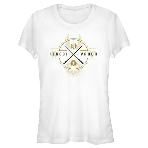 Junior's Star Wars: Obi-Wan Kenobi Vader and Kenobi Lightsaber Crest Graphic Tee White Small