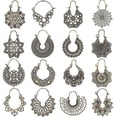thumbnail image 2 of Juego de pendientes de bronce con diseño de hojas y flores con geometría vintage para mujer, estilo bohemio, tamaño grande, 6677, oro, 2 of 5