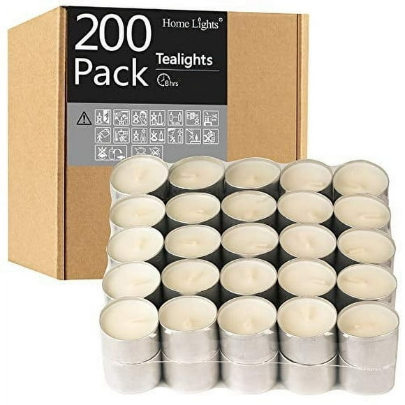 Velas Tealight HomeLights, 8 horas de combustión, 200 unidades, color blanco