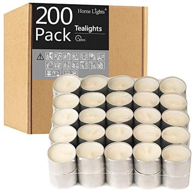 Velas Tealight HomeLights, 8 horas de combustión, 200 unidades, color blanco