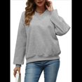 thumbnail image 3 of Sudadera con Capucha para Mujer, de Gran Tamaño, con Cuello en V, Informal, Cómoda, Básica, Moda de Otoño 2025. Gris S, 3 of 10