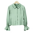thumbnail image 7 of Breezora Womens Puff Sleeve Blouse Relaxed Fit Button Down Top Breathable Linen Blend Shirt with Elegant Lapel Collar Design XXL Size Mint Green, 7 of 7