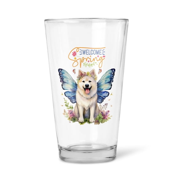 Welcome Spring Fairy Akita in Flower Meadow 16oz Pint Beer Glass Mug Inu Dog Lover Beer Glasses Cup - 13002
