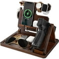 thumbnail image 1 of Multifunctional Wooden Gun Rack, Durable Nightstand Organizer with Pistol Rack for Phone Wallet Ring Key Military Watch Pistol Display Stand Gun Gifts for Men Husband Dad Boyfriend, Dark Brown, 1 of 7