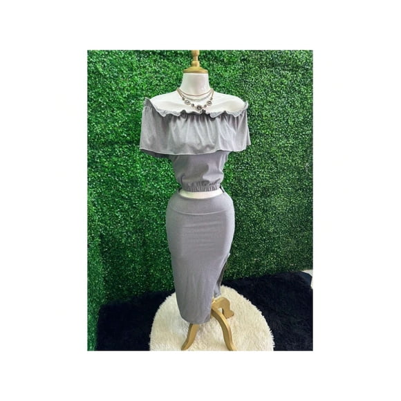 Conjunto Blusa Con Olan Y Falda Ajustable Casual De Mujer Color Gris Talla Unitalla Marca Emil SaEs
