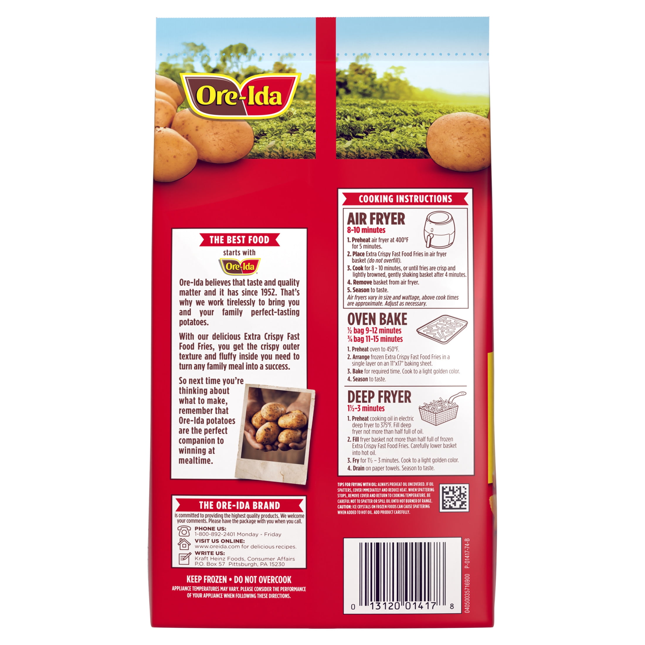 Ore-Ida Extra Crispy Fast Food Fries French Fried Frozen Potatoes, 1 Bag, for Easy Snacks and Dinner Sides, Gluten-Free, 26 oz