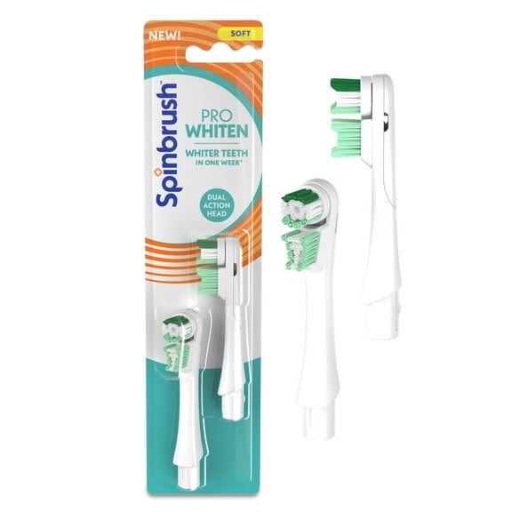 Spinbrush NEW PRO WHITEN Replacement Heads, Electric Toothbrush Refills, Soft Bristles, 2 Count